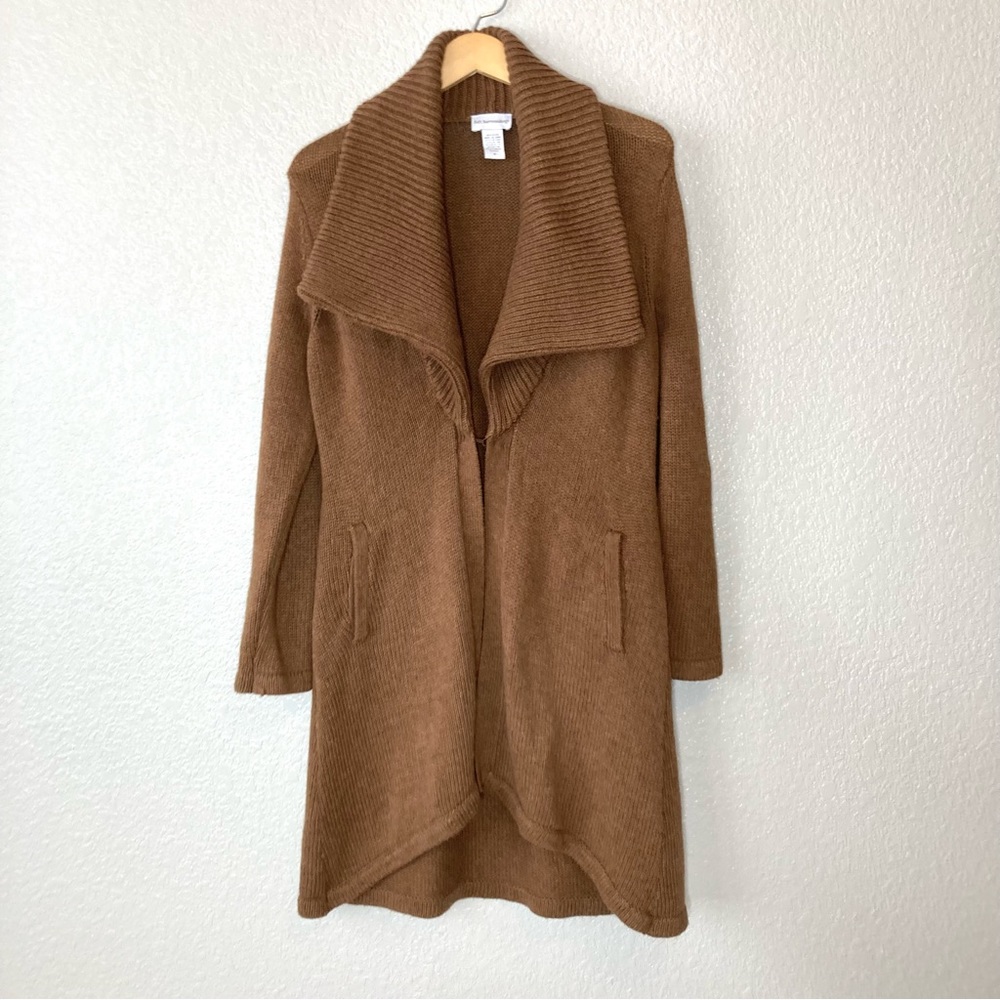 SOFT SURROUNDINGS Long Cardigan Jacket Coat Brown Knit Wool Cashmere Size small